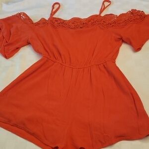 FLYING Tomato Off Shoulder Romper Orange Sm. GUC